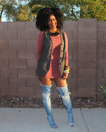 denim knee high boots outfits